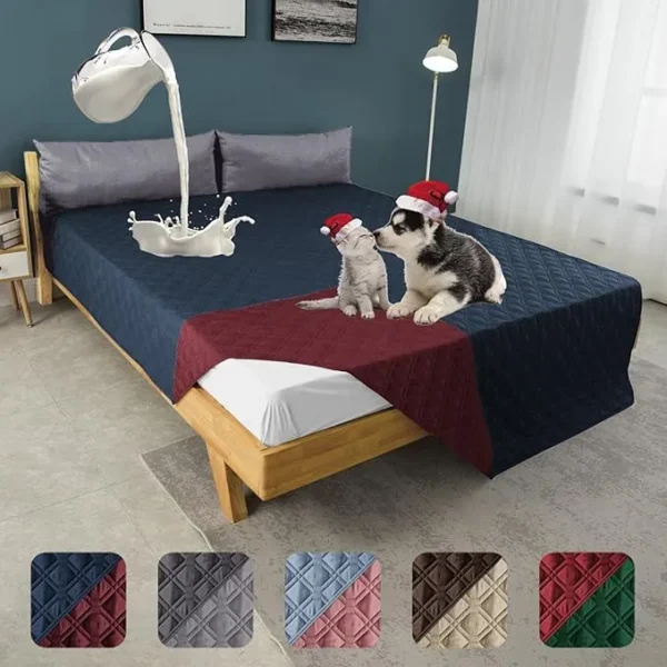 Waterproof Reversible Dog Bed Cover – Washable Pad, Navy/Burgundy