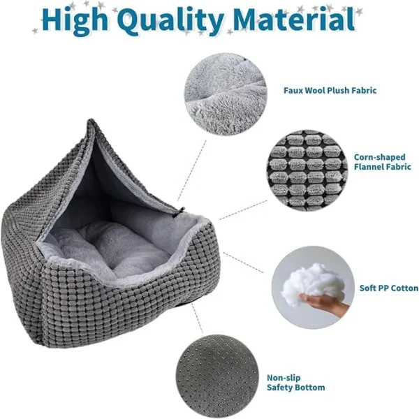 Dog Bed with Cave Hood & Non-Slip Bottom, Cozy, Washable - Image 2